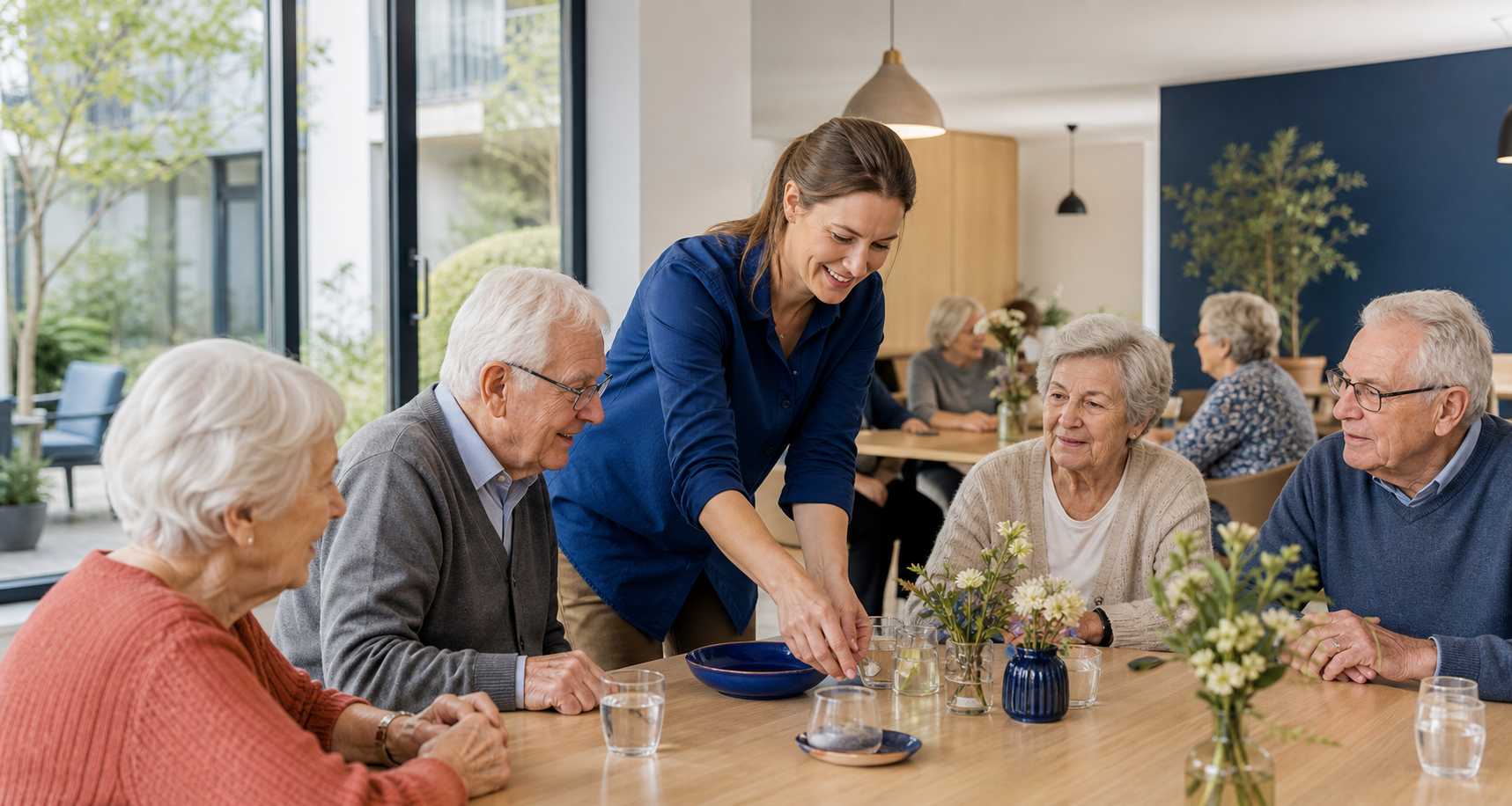 Seniorinnen und Senioren bei einer gemeinsamen Aktivität in der Tagespflege